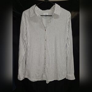 Sigrid Olsen White and Black Striped Button Down Shirt